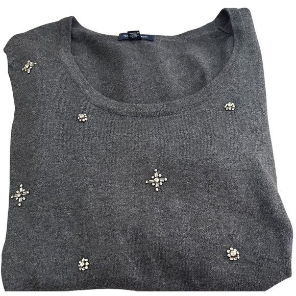 Tommy Hilfiger Gray Embellished Cotton Sweater Sz Lg - Classic - Cozy - Preppy - Picture 3 of 8
